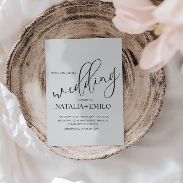Convites de casamento minimalistas cinza simples  (Criador carregado)