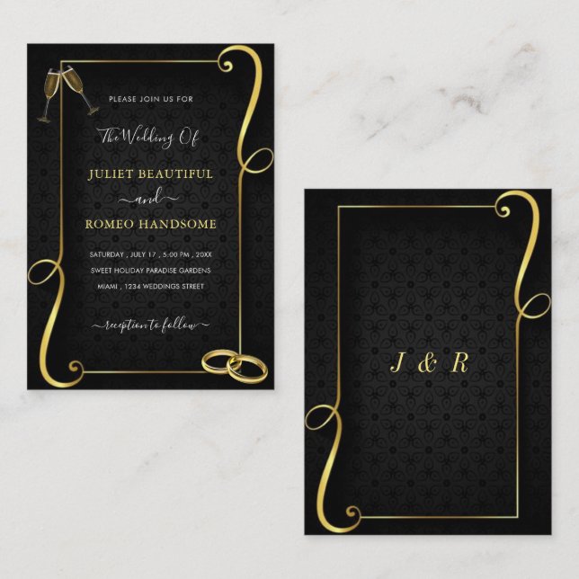 Convites de Casamento Modelo Quadro Ouro Preto (Frente/Verso)