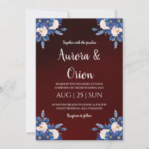 convites de casamento modernos azul-marinho e burg