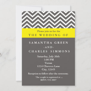 Convites de Casamento Modernos Chevron Cinza e Ama