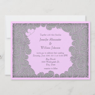 Convites de Casamento Modernos Cor-de-Rosa e Cinza