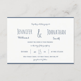 Convites de casamento modernos navy e branco