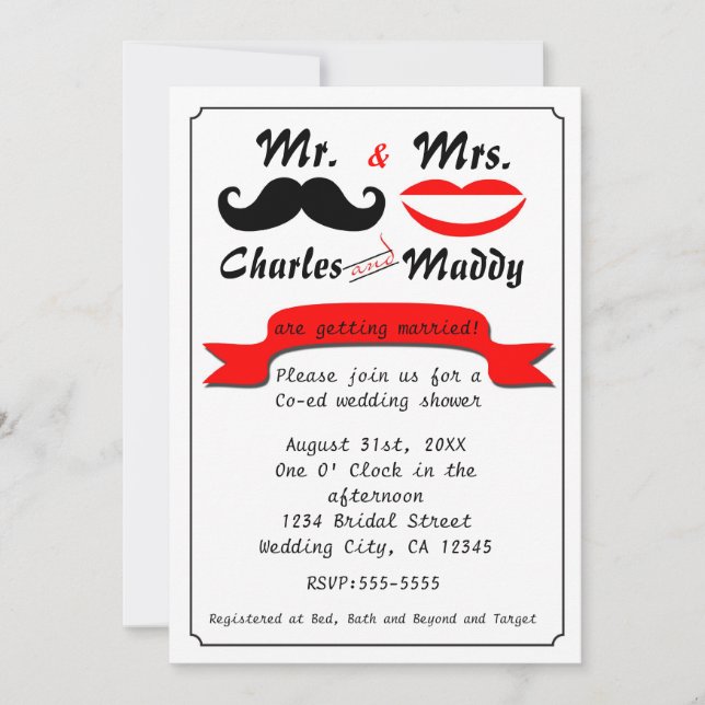 Convites de Casamento Mr. & Mrs. Bigode Antigo (Frente)