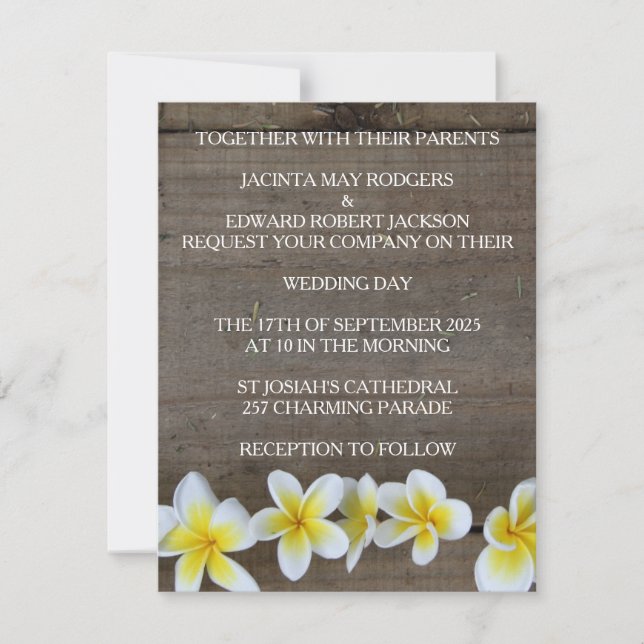 Convites de Casamento na Praia Rústicos Frangipani (Frente)