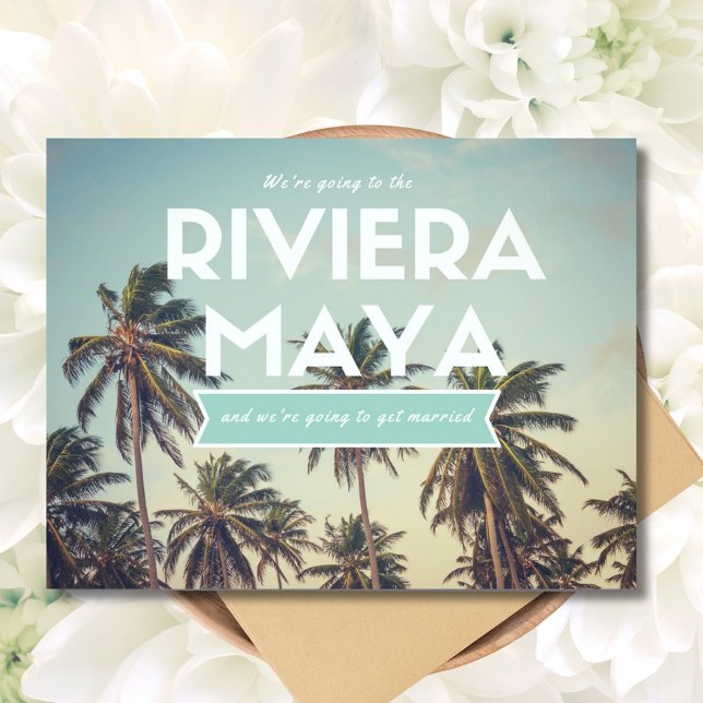 Convites de Casamento na Praia Tropical Riviera Ma (Tropical Beach Riviera Maya Wedding Save the Date Postcard)