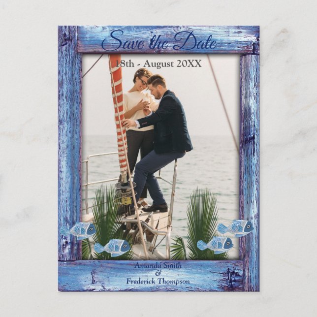 Convites de casamento Navy - Madeira Texturizada & (Frente)