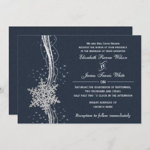 Convites de Casamento no inverno Blue Silver Snowf