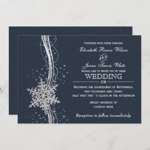 Convites de Casamento no inverno Blue Silver Snowf
