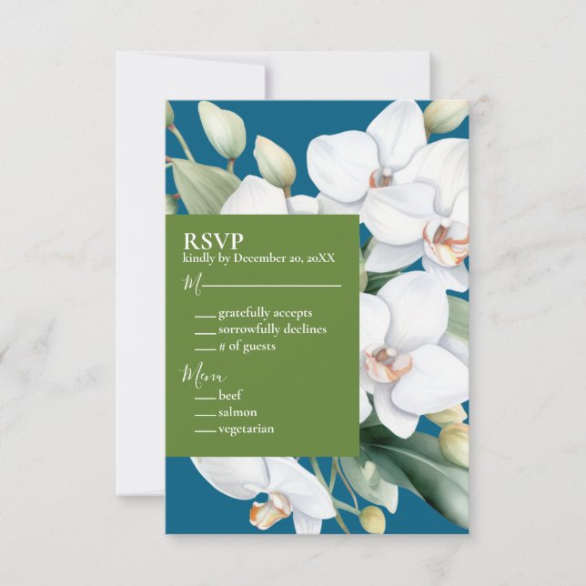 Convites de Casamento Ocean Blue com Orquídeas Bra (Frente)