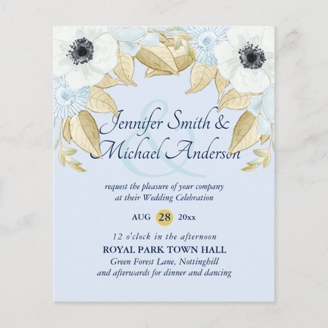 Convites de Casamento Orçamento Navy Bue Anêmona B (Frente)