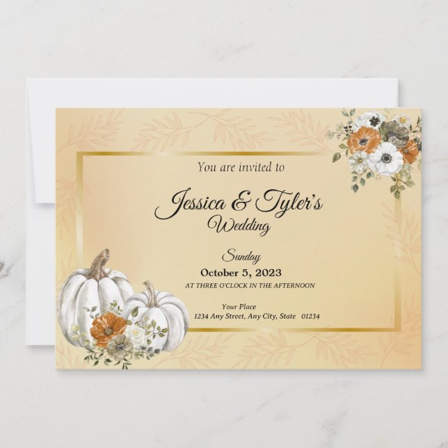 Convites de Casamento Outono Branco Abóbora Ferrug (Frente)