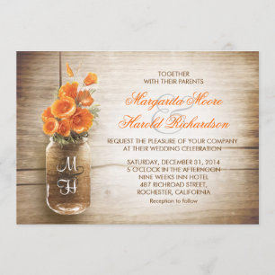 Convites de casamento para jarro e flores laranja