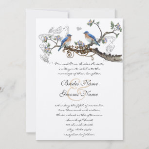 Convites de Casamento Pássaros Azuis Vintage