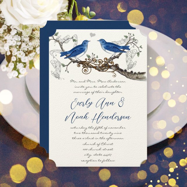 Convites de Casamento Pássaros Azuis Vintage (Criador carregado)