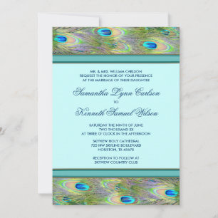 Convites de Casamento Pavão Azul Turquesa