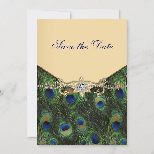 Convites de Casamento Pavão Dourado Elegantes (Frente)