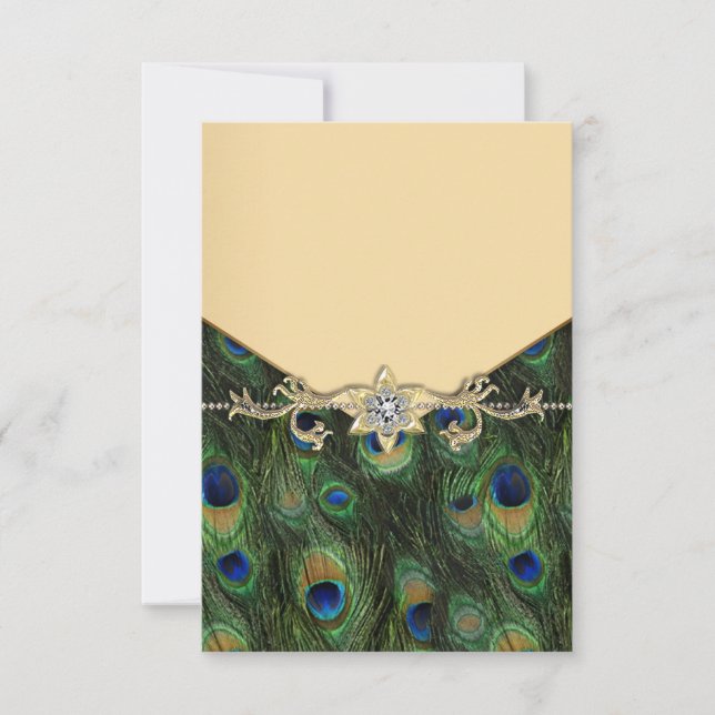 Convites de Casamento Pavão Dourado Elegantes (Frente)