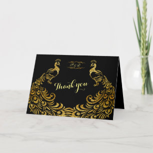 Convites de Casamento   Pavão Dourado Preto OBRIGA