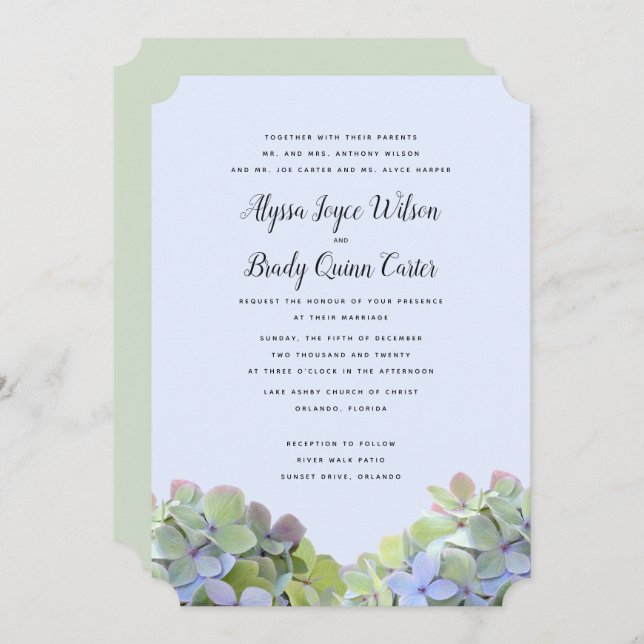 Convites de Casamento Personalizado de Hydrangea V (Frente/Verso)