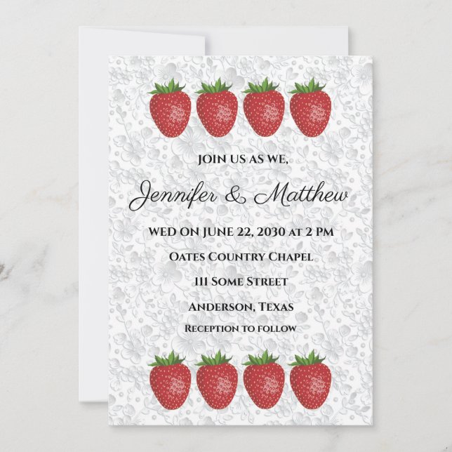 Convites de Casamento Personalizados com Morangos (Frente)