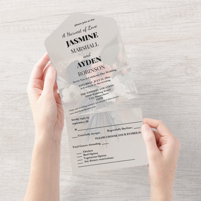 Convites de Casamento Personalizados Elegantes (Aba destacável)