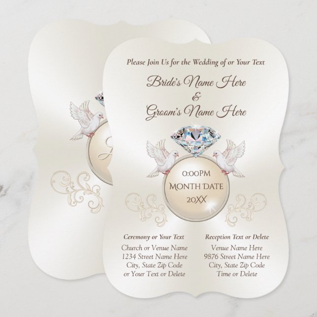 Convites de Casamento Personalizados Elegantes de  (Frente/Verso)