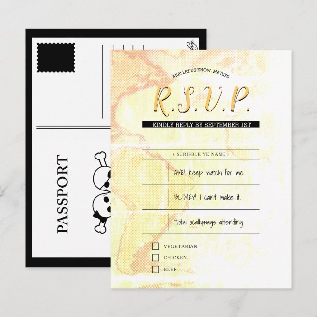 convites de casamento pirata para rsvp (Frente/Verso)