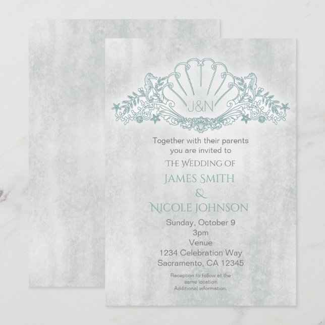 Convites de Casamento Praia Cavalos-Marinhos & Con (Frente/Verso)