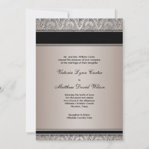 Convites de casamento preto damasco taupe