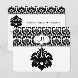 Convites de Casamento Preto e Branco Damask