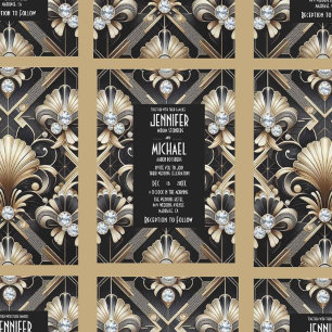 Convites de Casamento Preto e Dourado Art Deco com