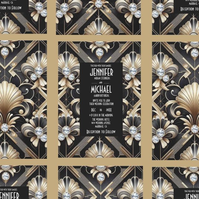 Convites de Casamento Preto e Dourado Art Deco com (Criador carregado)