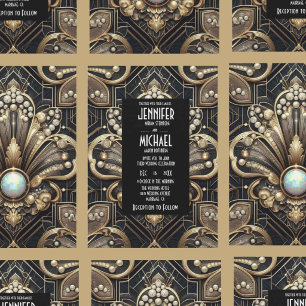 Convites de Casamento Preto e Dourado Art Deco com