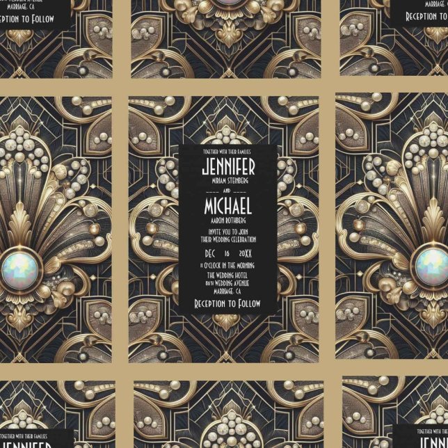 Convites de Casamento Preto e Dourado Art Deco com (Criador carregado)