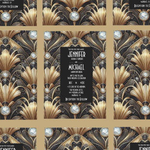 Convites de Casamento Preto e Dourado Art Deco com