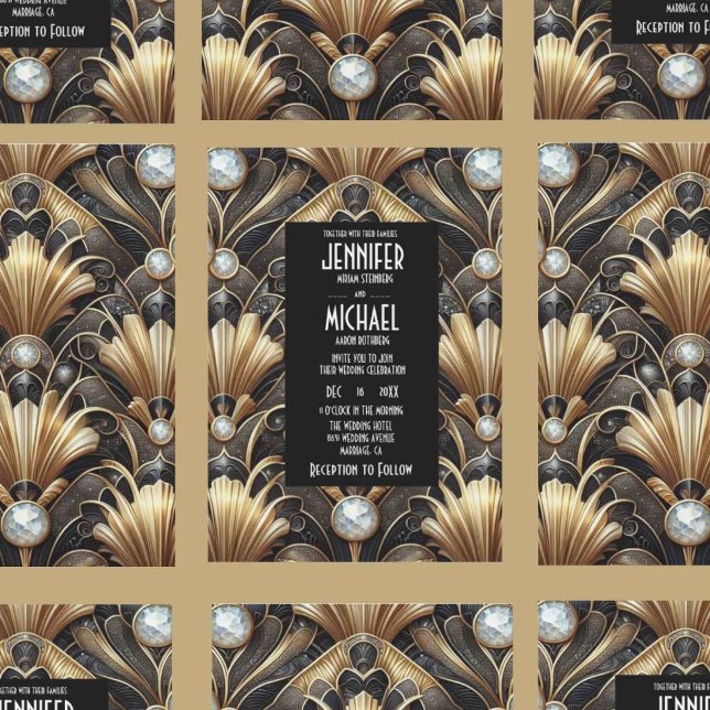 Convites de Casamento Preto e Dourado Art Deco com (Criador carregado)
