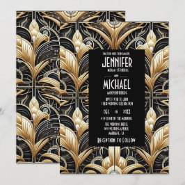 Convites de Casamento Preto e Dourado Art Deco com