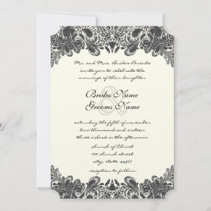 Convites de Casamento Preto e Marfim Paisley