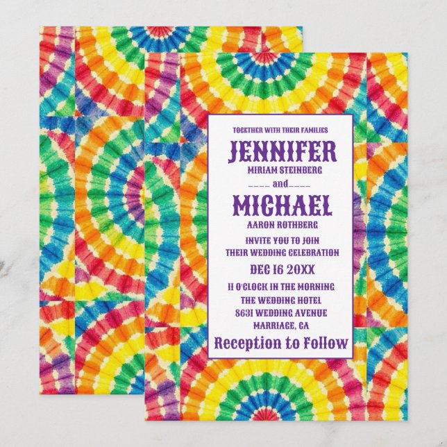Convites de Casamento Psicanálisedos com Tie Dye (Frente/Verso)