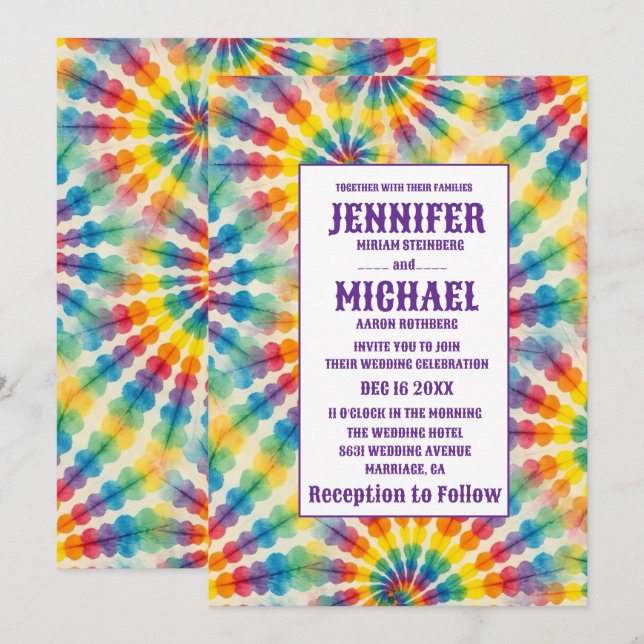 Convites de Casamento Psicanálisedos com Tie Dye (Frente/Verso)