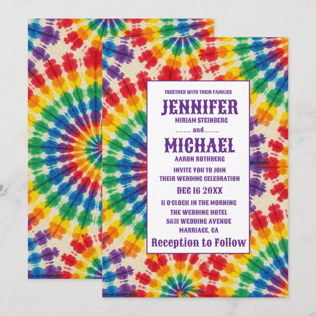Convites de Casamento Psicanédicos Tie Dye (Frente/Verso)