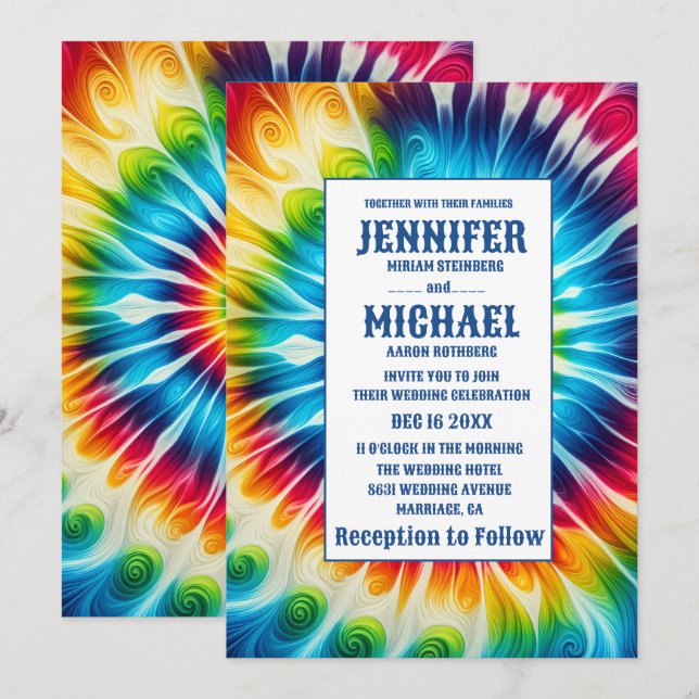Convites de Casamento Psicanédicos Tie Dye (Frente/Verso)