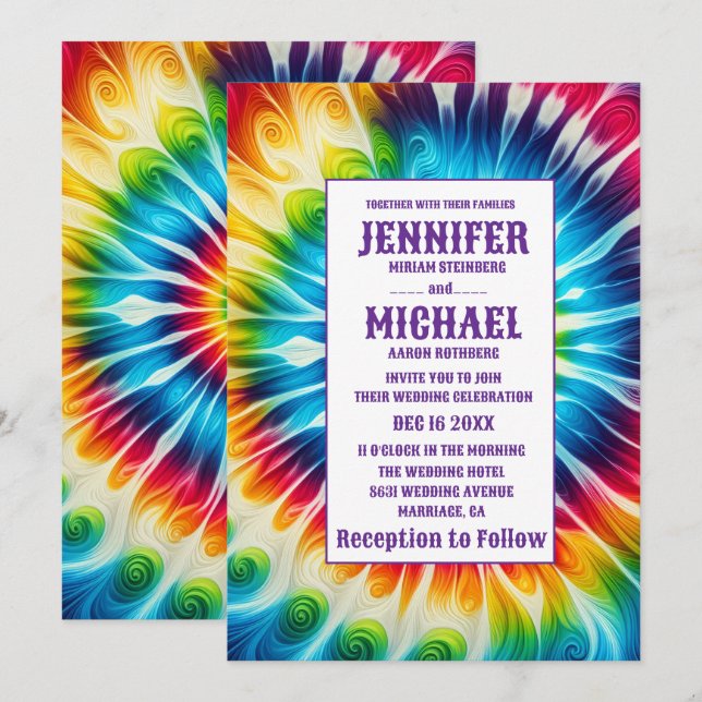 Convites de Casamento Psicanédicos Tie Dye (Frente/Verso)