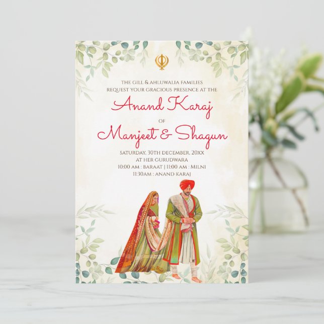 convites de casamento Punjabi & convites Anand Kar (Em pé/Frente)