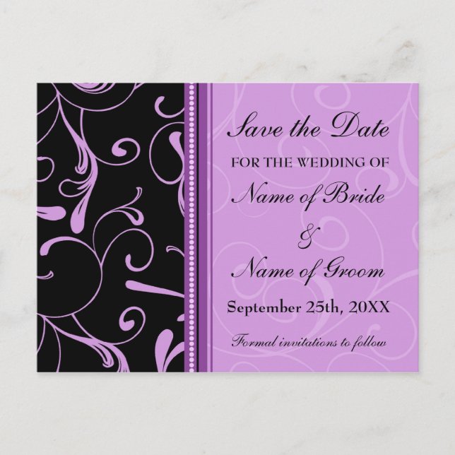 Convites de casamento Purple Swirls Save the Date (Frente)