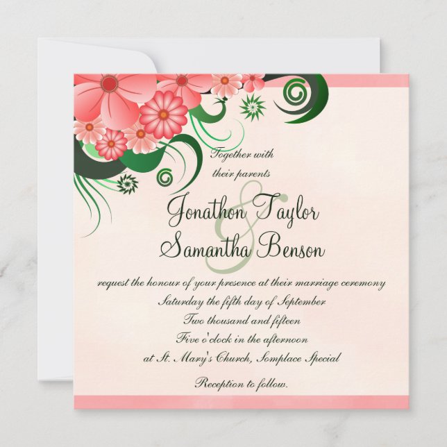 Convites de casamento Quadrados de 5,25", Rosa Flo (Frente)