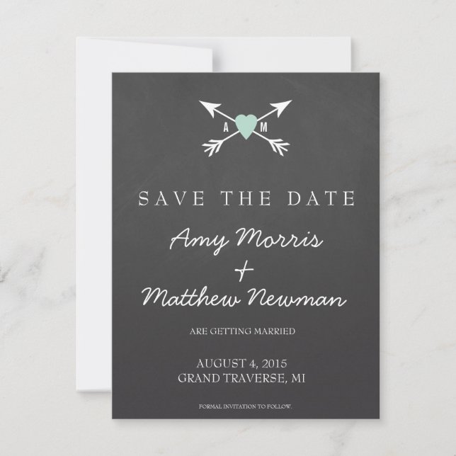 Convites de Casamento Quadro Negro Coração + Seta  (Frente)
