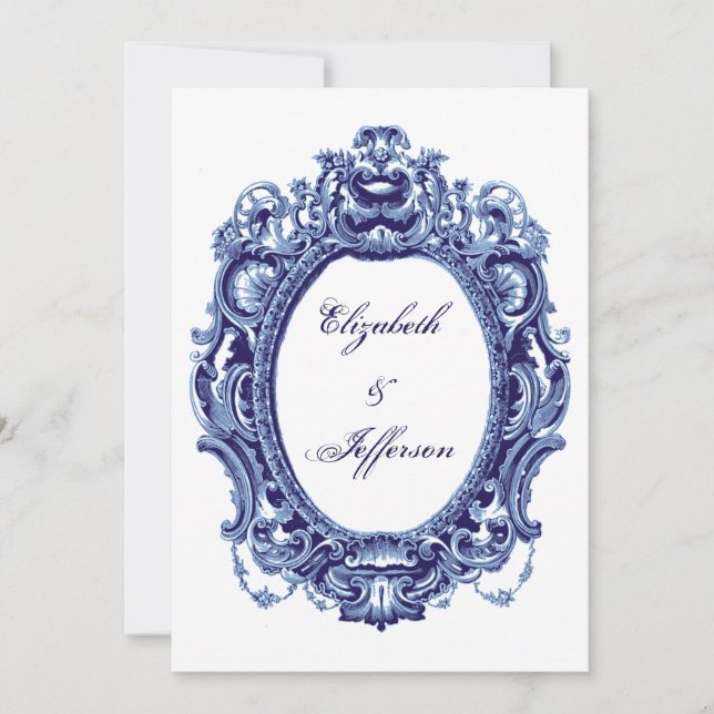 Convites de Casamento Quadro Vintage Azul (Frente)