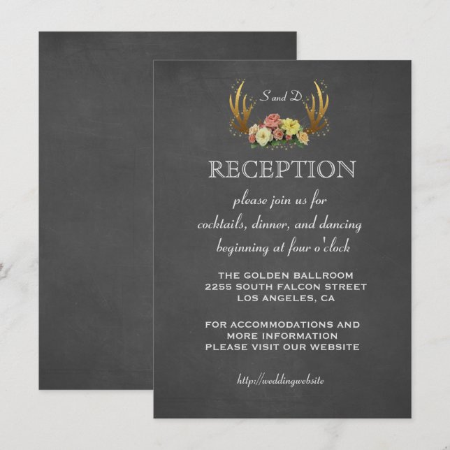 Convites de Casamento | RECEÇÃO em Giz Antílope Fl (Frente/Verso)