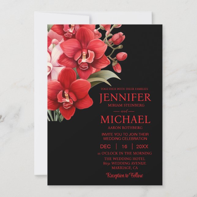 Convites de Casamento Red Orchids All In One (Frente)